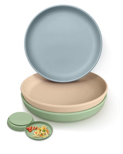 Onyucean Classic Silicone Suction Plates for Toddler Baby Kids (3 Pcak), BPA Free Baby Plates with Suction that Stick & Stay, Deeper Toddler Dishes Microwave & Dishwasher Safe