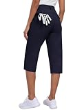 Mofiz Women'S Capri Pants With Pockets Lightweight Cropped Hiking Golf Pants Summer Quick Dry Elastic Waist Capris Navy Blue L