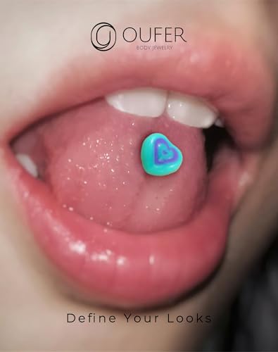 OUFER 4 piece Heart Tongue Rings, 316L Surgical Steel Tongue Rings with Rainbow Acrylic Hearts, 14G Ring Balls2
