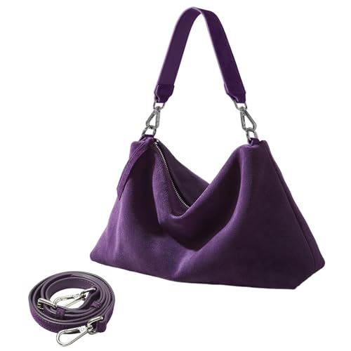 Image of Suede Tote Bags for Women, Suede Purse Handbag Vintage Slouchy Hobo Shoulder Crossbody Bag