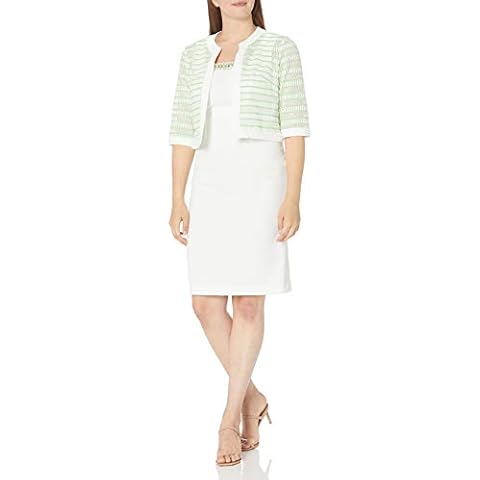 MAYA BROOKE Women's Windowpane Pattern Mesh Lace Jacket and Knit Dress Set, Lime/White, 14 Cover