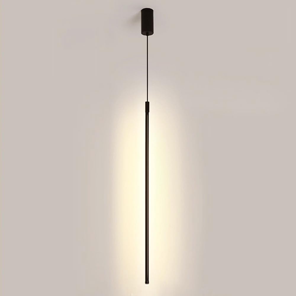 Granestner Minimalist LED Linear Pendant Light Fixture - Adjustable Black Metal Chandelier for Kitchen, Dining Room, Living Room, and Bedroom(Warm White,100cm)