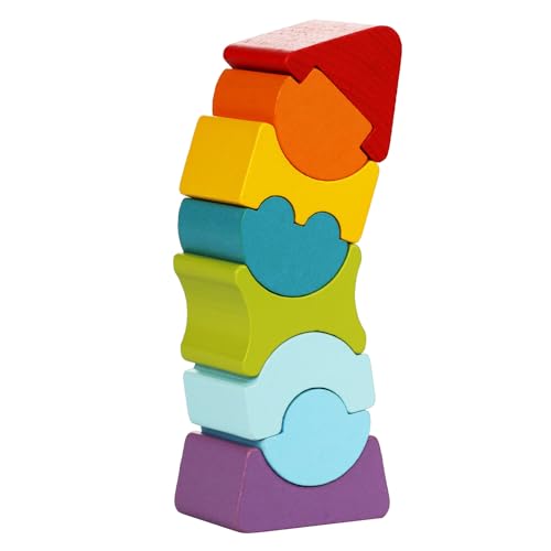 Image of CUBIKA Flexible Tower Wooden Toy- Montessori Puzzle for Toddlers Ages 3+- Size and Shape Sorting Kids Stacking Toy- FSC-Certified Wood, German Water-Based Paints, Travel-Friendly