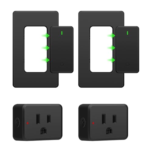 Greencycle Remote Control Outlet 2 Sets,Black Detachable Wireless Switch