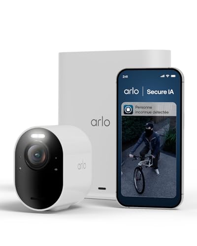 Arlo Ultra 3 Caméra de Surveillance WiFi Extérieure sans Fil 4K, Détection par IA, Vision Nocturne Couleur, Audio bidirectionnel, Compatible avec Alexa, Essai Arlo Secure Inclus, 1 Caméra + Smarthub