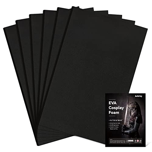 Aoibrloy Black EVA Foam Sheets, Firm EVA-60 High Density Foam, 6PCS EVA Cosplay Foam, 15.7 x 11.8 Inch, 5mm Thick Black Foam Board, Sculpting Foam for Costumes, Crafts and DIY Projects