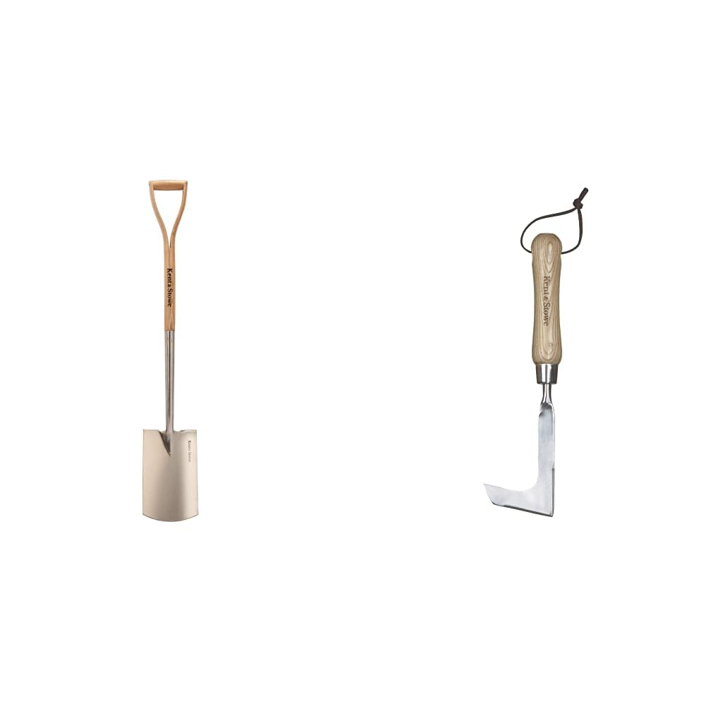 Kent & Stowe Gärtnerspaten, Länge: 110 cm & Fugenkratzer – Unkrautkratzer aus Edelstahl zum Entfernen von Moos und Unkraut, Fugenmesser mit Stiel aus Eschenholz, Länge: 28,5 cm