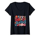 Photo Gallery donna groovy teacher - flower power retrò per il ritorno a scuola maglietta con collo a v Photo Gallery donna groovy teacher - flower power retrò per il ritorno a scuola maglietta con collo a v