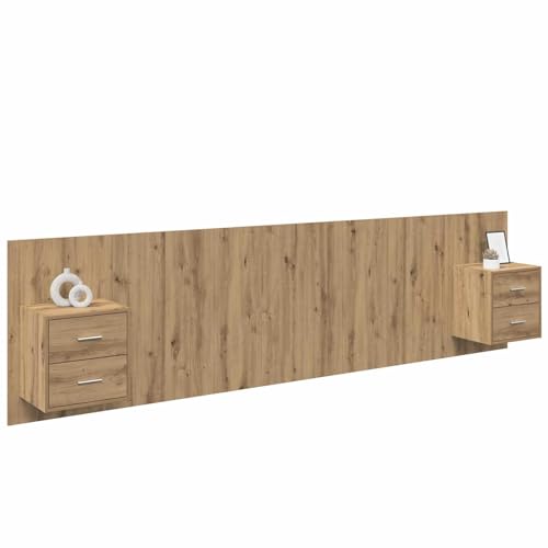 vidaXL Tête de lit avec armoire avec tiroir 3 pcs Chêne artisanal, Chambre à coucher, Rectangulaire, Traditionnel, Grand espace de rangement, Incrustations...