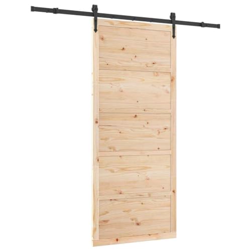 vidaXL Puerta Corredera Marrón de 200cm en Madera Sólida de Pino Rústico de, con Rieles Ajustables al estilo de Granja. Perfecta para la Entrada o Sala de Estar. Medidas: 100 x 208 cm. Incluye Acces