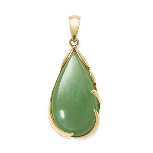 Belacqua Natural Green Jade Teardrop Charm Pendant Necklace in 14K Yellow Gold, With/Without Chain, Fashion Jewelry for Her, Gift Box Included