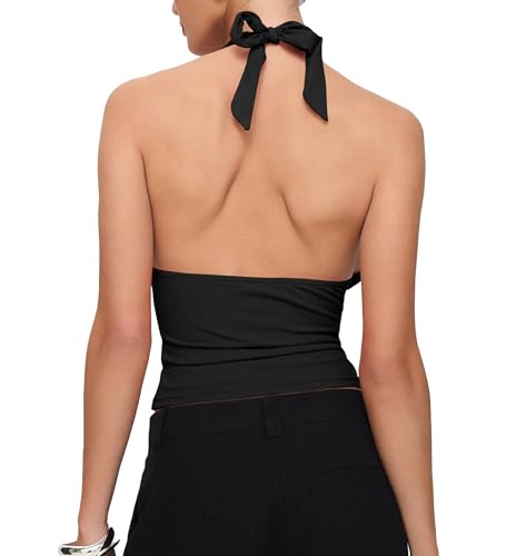 Women's Deep V Neck Halter Tie Back Tank Top Sleeveless Slim Fitted Summer Crop Top2