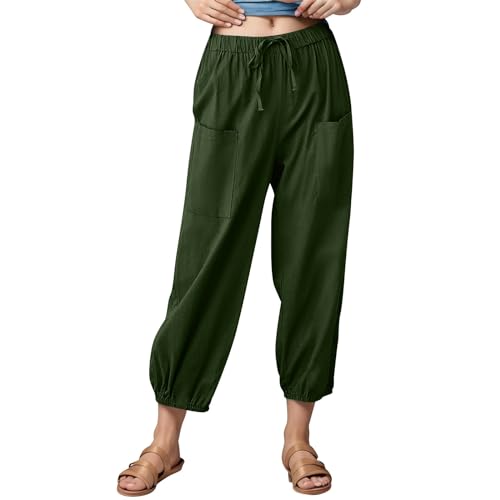 Women's Summer High Waisted Baggy Harem Pants Casual Drawstring Ankle Length Baggy Trousers Slacks with Pockets
