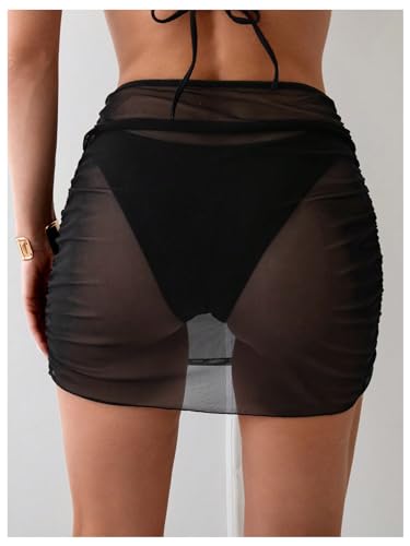 Women's Mesh Sheer High Waisted Bikini Cover Up Summer Swimsuits Bottoms Ruched Beach Skirts2