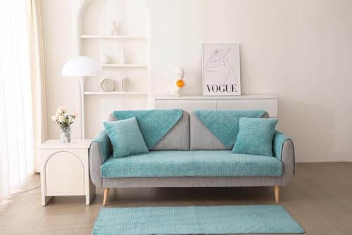 Image of HOMETHREADS Innovative Premium Velvet Sofa Cover Mat with PVC Backing for Non-Slip Comfort (C T.Green, 1 Seater Large | 70x90cm)