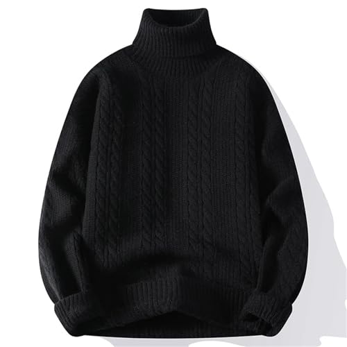 Men's Retro Turtleneck Long Sleeve Sweater Solid Color Loose Casual Knitted Pullover 5