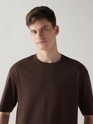 Image of Bewakoof Men's Solid Oversized Fit Half Sleeve Round Neck Cotton T-Shirt
