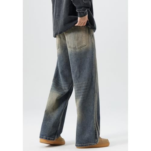 Men's Spring Vintage Wide Leg Denim Pants Side Striped Splicing Y2k Hip Hop Jeans2