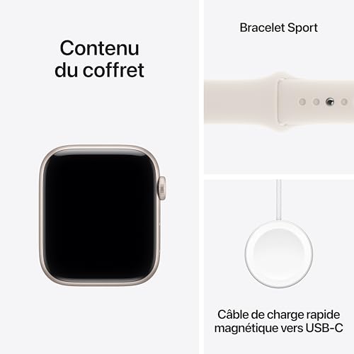 Apple Watch SE 3 [GPS + Cellular 44 mm] Montre connectée avec boîtier Lumière stellaire et Bracelet Sport Lumière stellaire. Moniteur activité/Sommeil/fréquence Cardiaque, écran Toujours activé