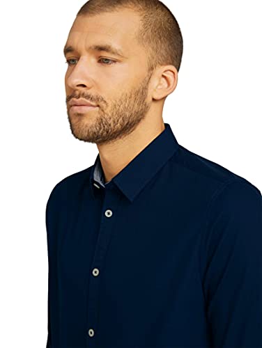 TOM TAILOR Herren Slim Fit Hemd mit Struktur 1023881, 10302 - Dark Blue, XXL – Ansicht 4