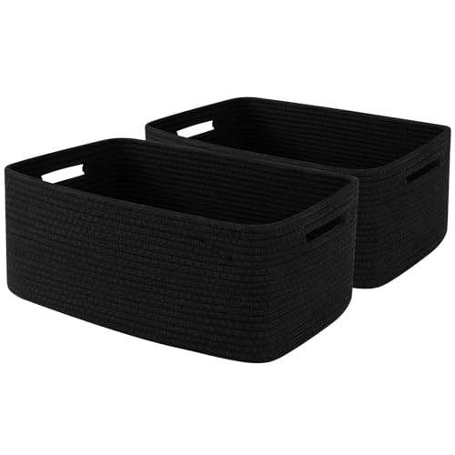 OIASKET Large Storage Basket for Organizing, Woven Rope Basket for Shelves, Closet Organizer Bins for Clothes, Blanket, Toys, Baby Nursery Storage, 17.7" x 13" x 7.87", 2 Packs Black