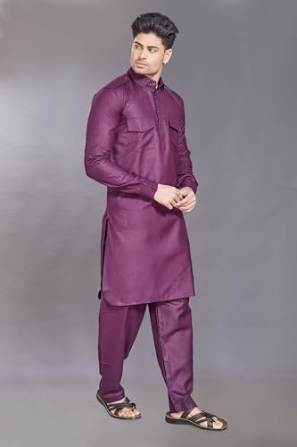 Image of DIVISIVE Men's Cotton Blend Pathani Kurta Pyjama Set