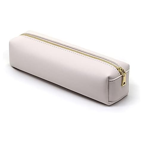 eusbon PU-Federmäppchen, tragbare Schreibwaren-Tasche, große Kapazität, Federmäppchen, Kosmetik-Organizer-Tasche für Studenten, Mädchen oder Jungen, Beige Cover