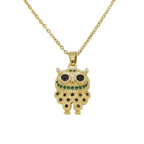 Sonateomber Gold Owl Pendant Necklaces for Women Cute Dainty Green Black CZ Cubic Zirconia Rhineston