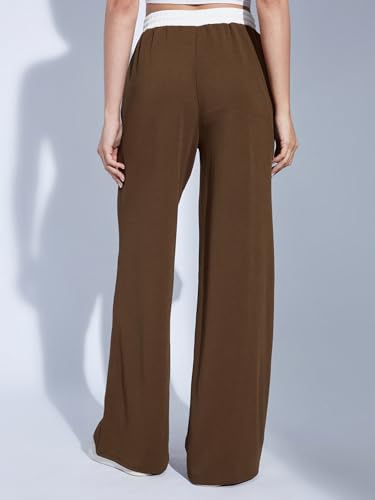 Image of Selvia Women's High Rise Solid Lycra Full Elastic Regular Fit Straight Trouser