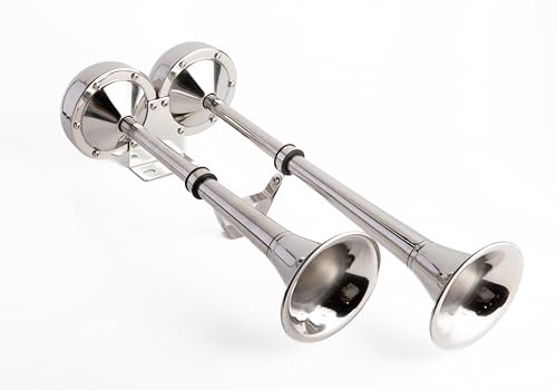 Viking Horns | Electric Dual Trumpet Marine Horn (12V) | Stainless Steel (Grade 304) | Universal Fit | RV/Truck/SUV/Boat/Pick-Up