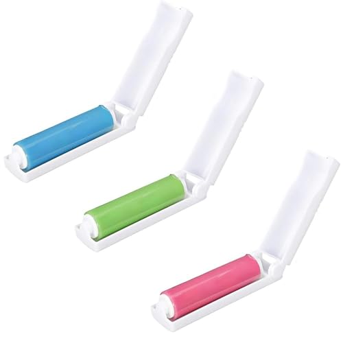 3-in-1 Mini Lint Roller - Washable Reusable Foldable Stick It Roller with Cover - Handheld Pet Hair Remover for Carpets Sofa Clothes Furniture Cars