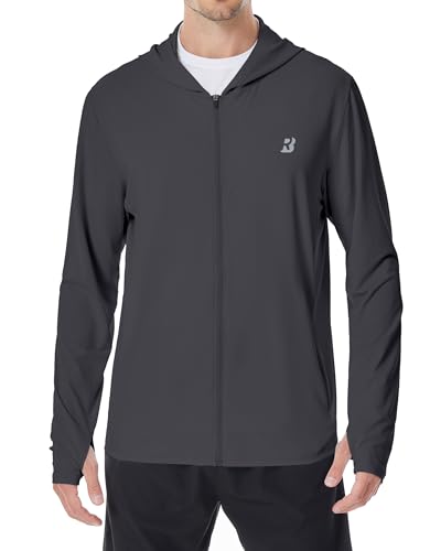 Roadbox Men's UPF 50+ Sun Protection Hoodie Jacket Lightweight Zip Fishing Hiking UV Shirts with Pockets and Thumbholes