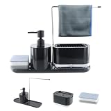 Granvoo 3 en 1 Dosificador Jabon Cocina,Juego de Dispensador de Jabón Líquido con Bandeja y Soporte para Esponja,Dispensador jabon baño,Detergente Recargable,para Cocina,Cuarto de baño,Fregadero