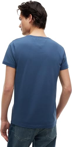 Tommy Hilfiger Herren T-Shirt Kurzarm Stretch Slim Fit Tee Rundhalsausschnitt, Blau (Aegean Sea), M – Ansicht 2