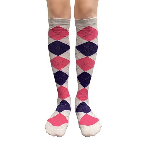 Image of Couver Women's Argyle Knee High Socks - Soft Acrylic Over the Calf Tube Style Socks for Casual Athletic - One Size