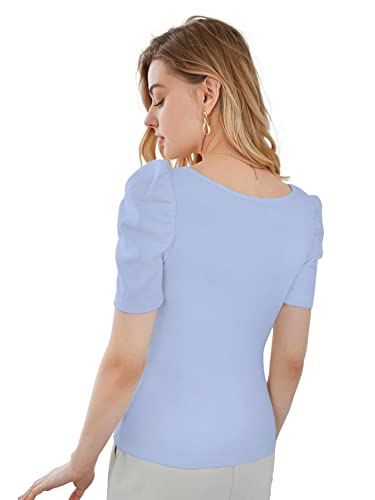 Image of Shasmi Women's & Girl's Polyester Pleated High Neck Short Puff Sleeve Ruched Bust Solid Regular Fit Top