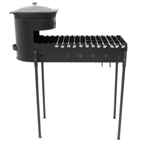FlameFusion Mangal inkl. 8 Liter Kazan Gusseisen BBQ Holzkohlegrill Schaschlikgrill Outdoor Grill Mangalgrill