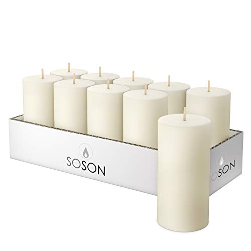 Simply Soson Smooth 2x4 Cotton Ivory Candles | Pillar Candles for Home | Unscented Candles & Dripless Pillar Candles | Long Lasting Candles | Large Candle for Home | 10 Pack of Candles