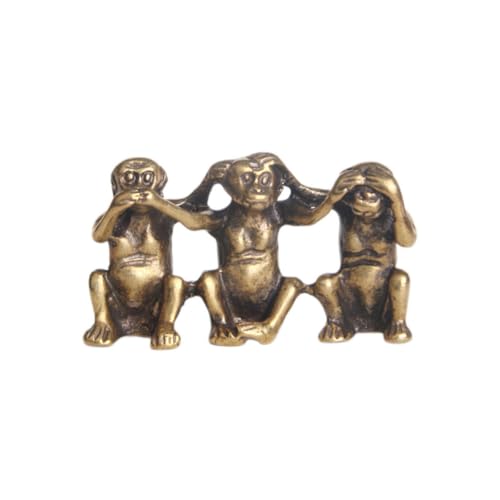 Leheybia 1 Pcs Brass Three No Monkey Ornament Brass Monkey Ornament Monkey Statues Brass Animal Statue for Home Office Car Decor(Golden)