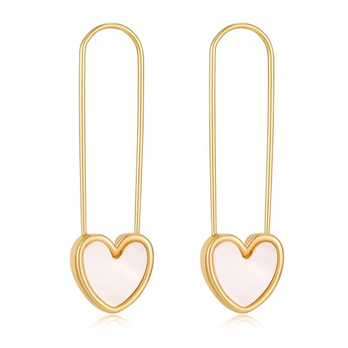 MUYAN Gold Heart Safety Pin Earrings for Women Trendy Paperclip Heart Earrings Minimalist Daily Jewelry