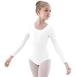 YgneeDom Girls Long Sleeve Leotard Kids Bodysuit for Dance Gymnastics Costume 3-12 Years(White,5-6)