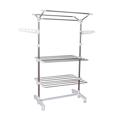 Stand Rack Clothes Airer Laundry Drying Rack Washing Line Drying Space Rack Hanger Dry Towel Rail for Indoor or Outdoor Silver Height Adjustable 135~155cm