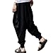 BITLIVE Mens Boho Hippie Baggy Cotton Harem Pants with Pockets (Black)