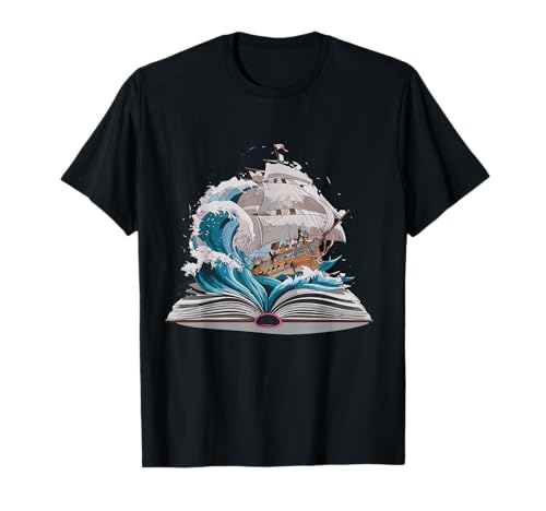 Velero, en, libro, con, olas Camiseta