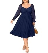 Talisea Plus Size Dresses Sweetheart Neckline Long Sleeves Chiffon Party Cocktail A Line Curvy Wo...