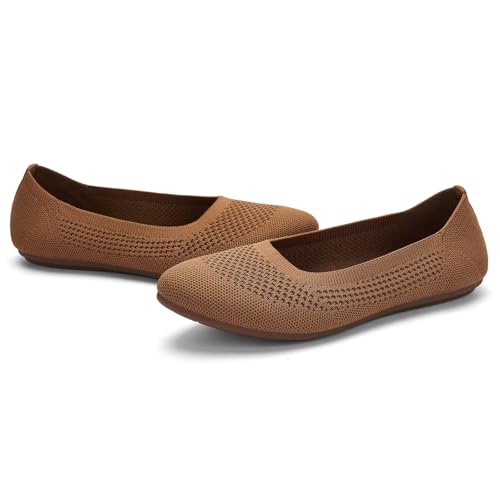 Image of poemlady Women's Ballet Flat Shoes Dress Shoes Knit Round Toe Slip On Ballerina Walking Flats Shoes for Woman Low Wedge Casual