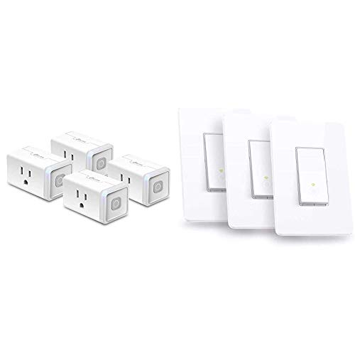 Kasa Smart Plug by TP-Link, Smart Home WiFi Outlet 12 Amp, UL Certified, 4-Pack & Light Switch by TP-Link,Single Pole,Needs Neutral Wire,2.4Ghz WiFi Light Switch,UL Certified, 3-Pack