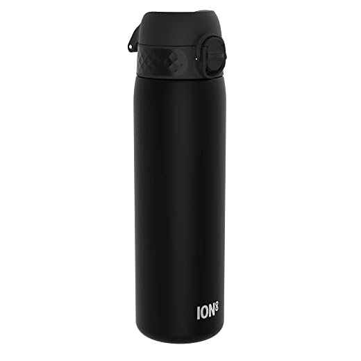 Ion8 Botella Agua, 500ml, a Prueba de Fugas, Fácil de Abrir, Cerradura Segura, Apta para Lavavajillas, Sin BPA, Asa de Transporte, Fácil de Limpiar, Neutro en Carbono, Negro