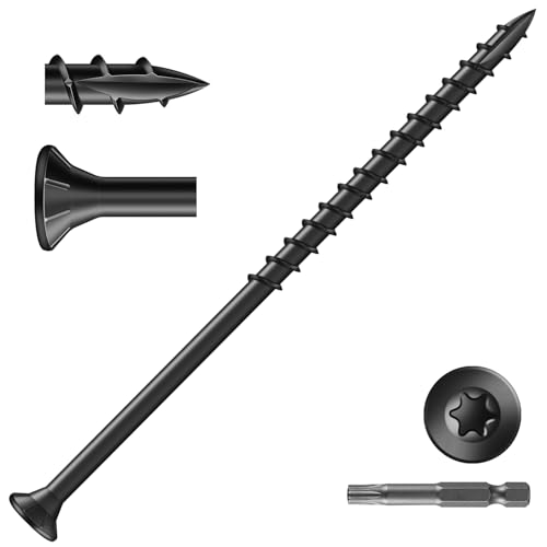 Image of #10 x 4 Inch Deck Screws (45Pcs) 1lb. Exterior Wood Screws. Carbon Steel, Black, Flat Head, Rust Resistant epoxy Coated, with T25 Star Bit