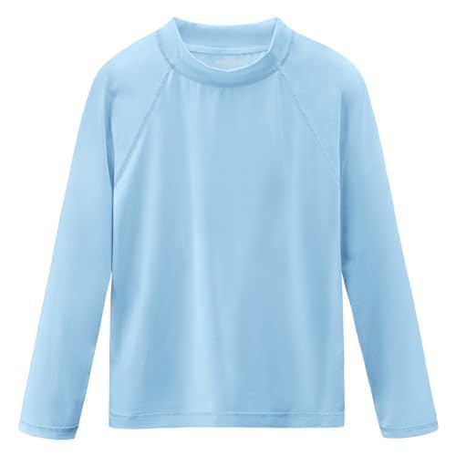 Boys Swim Shirts Long Sleeve Rash Guard Sun Protection UPF50+ T Shirts Rashguard Fishing Water ShirtsQuick Dry Cool Beach Clothes for Little Kids Milk Blue Size 6